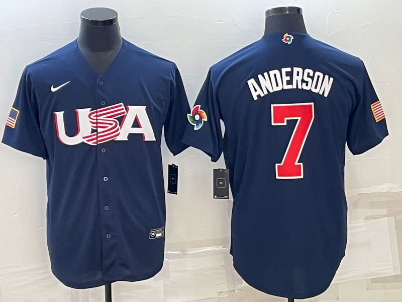 Men 2023 World Cub USA #7 Anderson Blue Nike MLB Jersey7->more jerseys->MLB Jersey
